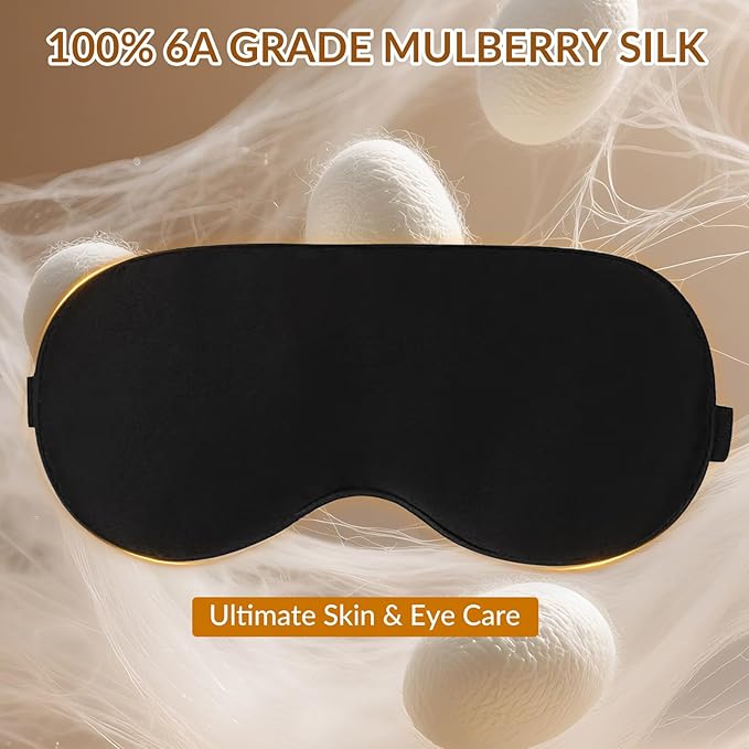Sleep Mask for Women & Men,Blackout Eye Mask for Sleep,100% 6A Mulberry Silk Sleep Mask for Side Sleeper,Reduces Migraines & Puffy Eyes, Travel Office Airplane Use, Ideal Gift