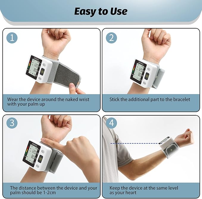 Wrist Accurate Automatic High Blood Pressure Monitors Portable LCD Screen Irregular Heartbeat Monitor with Storage Case and Adjustable Cuff Powered by Battery - Black
