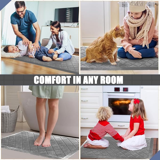 Cushioned Anti-Fatigue Mats, Heavy Duty Kitchen Rugs, 1/2 Inch Thick, Ergonomic Comfort Foam, Gray