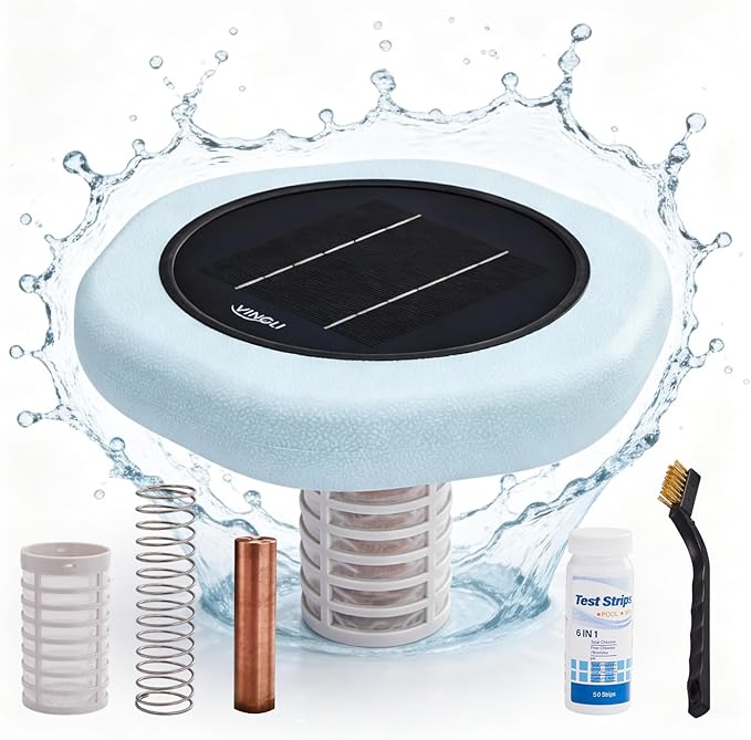 VINGLI Solar Pool Ionizer – Copper Pool Ionizer for Above Ground & Inground Pools up to 45,000 Gallons | Solar Ionizer for Pool with Efficient Water Clarification, 1-Year Warranty (Green, Upgraded)