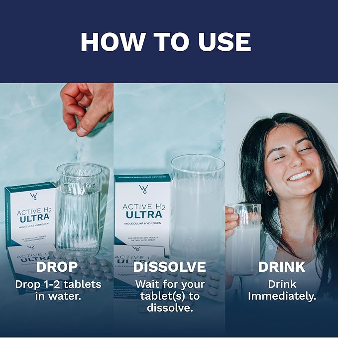 Active H2 Ultra+ Hydrogen Water Tablet - Optimize Health, Support Immunity, and Balance Antioxidants with Benefits of Molecular Hydrogen 30 Servings