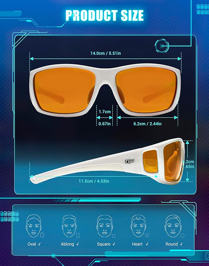 TIJN Sonia Red Sleep Glasses Orange Lens for Blue & Green Light Blocking,Dual AR Coating,Wraparound Frame for Gaming Screen