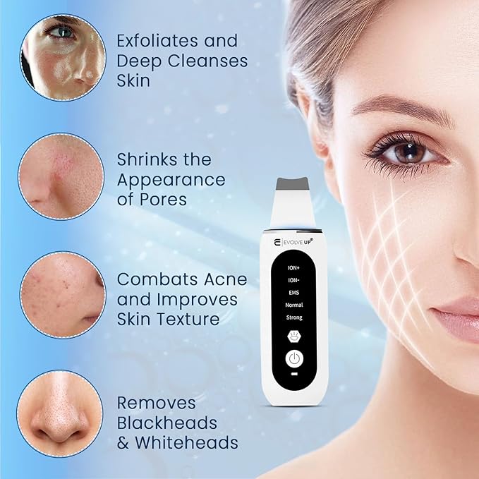 Facial Skin Scrubber - Face Cleansing Spatula, Blackhead Remover, Facial Pore Extractor - Portable & Ergonomic Design for Deep Cleansing - 5 in 1 Skincare with Red & Blue Light Stimulation