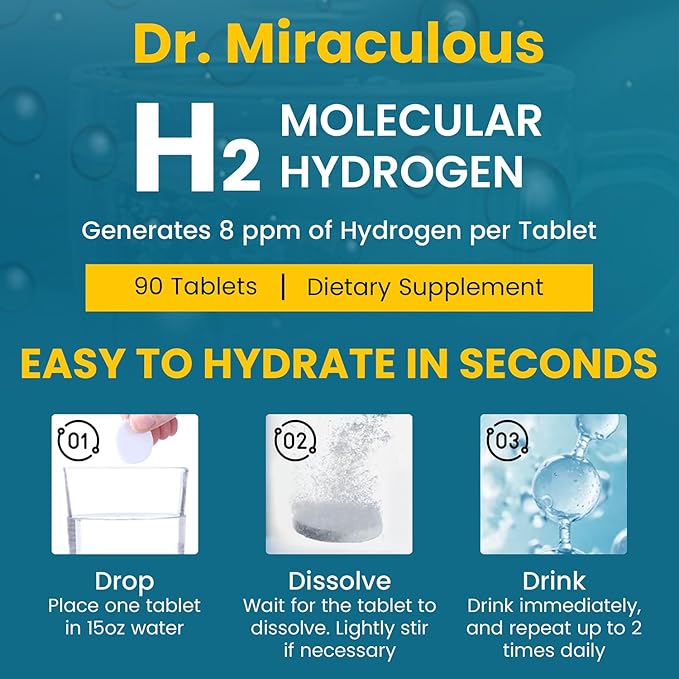 Hydrogen Water Tablets | 90CT Molecular Hydrogen Tablets for Drinking Water | H2 Molecular Magnesium Supplement for Athletic & Cognitive Performance | Non-GMO & Gluten Free 45 Serving