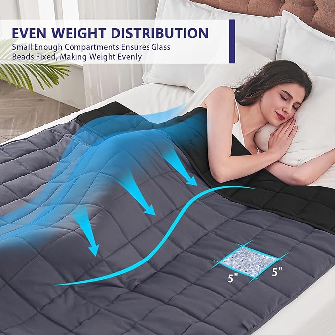yescool Weighted Blanket for Adults (20 lbs, 88x 104”, Grey& Black) Cooling Heavy Blanket for Sleeping Perfect for 190-210 lbs, Queen Size Breathable Blanket with Premium Glass Bead, Machine Washable