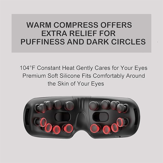 Eye Massager with Heat and Vibration for Migraines - Heated Mask for Sinus Relief and Eye Strain Reduction - Black