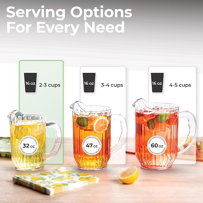 Restaurantware-RW Base 32 Ounce Mini Beer Pitcher, 1 Durable Restaurant Pitcher - Hard Plastic, Serve Soda, Lemonade, Juice, Or Sangria, Clear Plastic Water Glass, For Bars, Parties, Or Homes,
