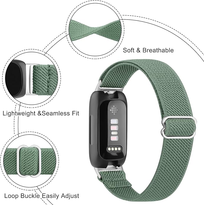 Vancle Elastic Bands for Fitbit Inspire 3 Bands Women, Breathable Adjustable Replacement Stretchy Nylon Loop Wristband Sport Straps Compatible with Fitbit Inspire 3 Fitness Tracker