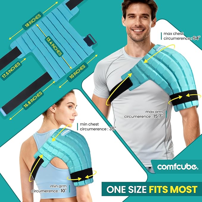 Shoulder Ice Pack Wrap, 2 Hours Long Lasting Rotator Cuff Cold Therapy Flexible Shoulder Ice Pack for Injuries Reusable, FSA Eligible, Cold Pack for Tendinitis, Surgery, Swelling