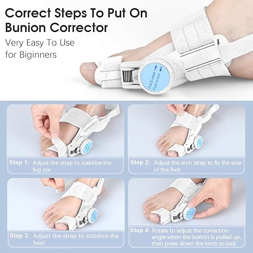 Bunion Corrector for Women Men: Big Toe Straightener Bunion Fix with Adjustable Knob-Orthopedic Bunions Splint Brace Toe Alignment Correction for Hallux Valgus Pain Relief Day/Night 1PCS (White)