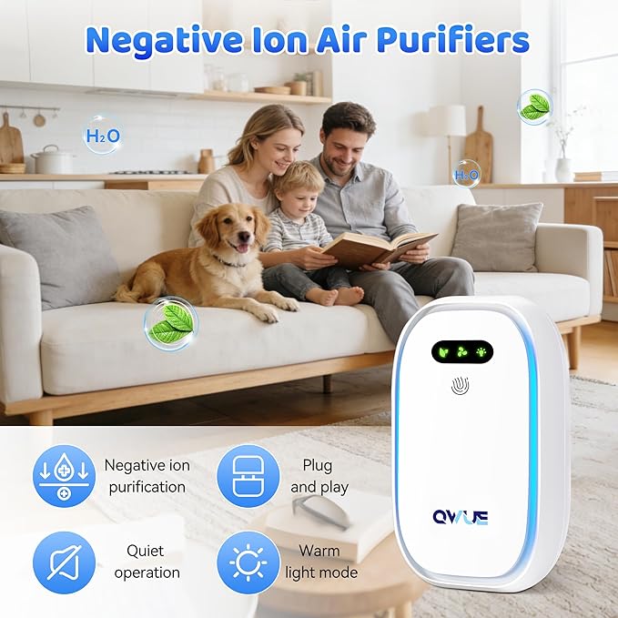 Plug in Air Purifier 2 Pack with Warm Night Light, Negative Ion Air Ionizer for Home Bedroom Office, Portable Mini Air Purifier, Quiet Odor Reducer for Smoke Dust Pet Smell