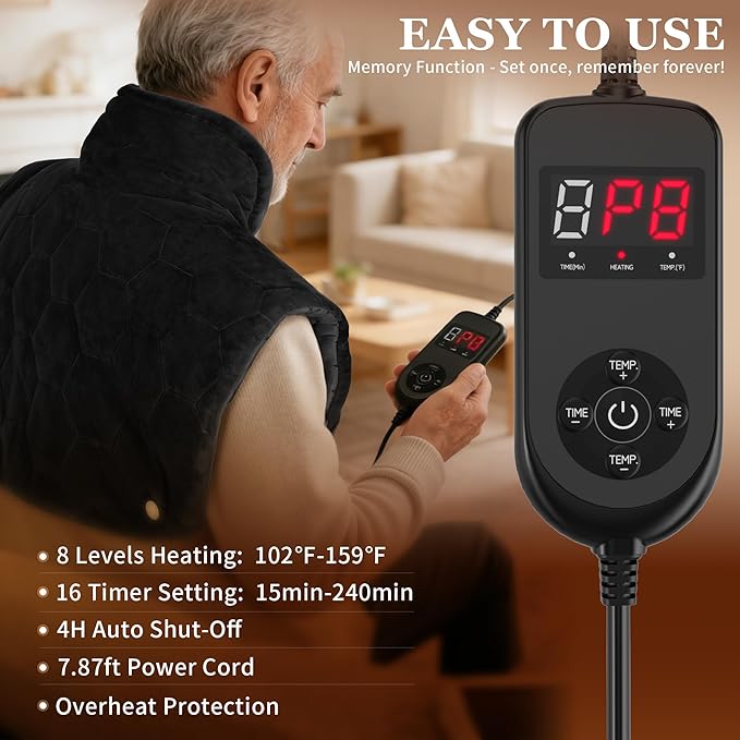 UTK 30s Fast Heating Pad, 6X Deeper Far Infrared Heating pad for Neck and Shoulders Pain Relief, 8 Heat Settings Max 159℉, 4H Auto-Off, Extra Large 24"x20" with Adjustable Strap, Gifts for Women Men