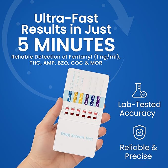 6 Panel Federal Multi-Drug Urine Test Kit, Federal 5 Urine Drug Test with Fentanyl (1 ng/mL), Cocaine, Amphetamines, Opiates, PCP & THC Tests for Home Use, Fast Results Multi-Panel Dip Tests at Home