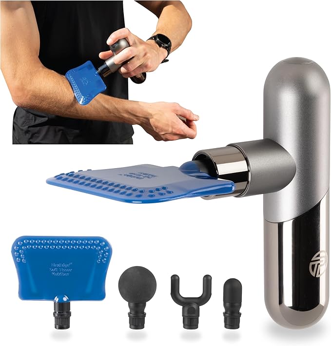 Pro-Tec Athletics Force Mini 2.0 Massage Gun w/FlexEdge® Attachment + 3 More (4 Total), Handheld Vibrating Soft Tissue Mobilizer, Percussion Muscle Scraper, Whole Body Muscle Relaxation, 5 Speeds