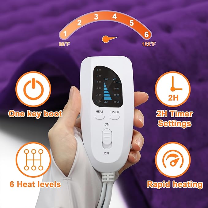 Deepsoon Heating Pad,Electric Heating Pads for Back,Neck,Abdomen,Moist Heating Pad for Shoulder,Knee,Arms,Legs,Dry/Moist Heat & Auto Shut Off,Christmas Gifts for Men and Women,Dark Purple,33x17 Inch