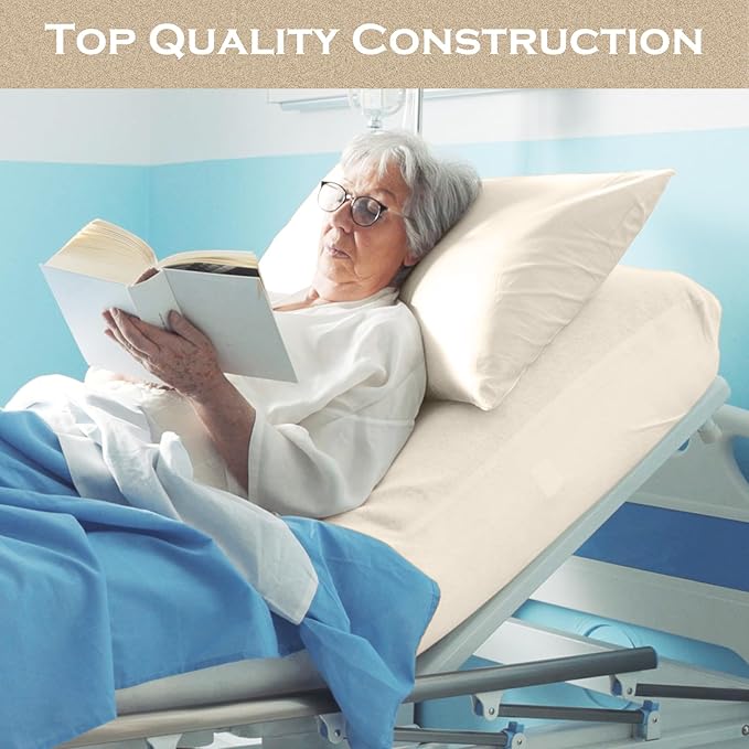 Moukeren 3 Pcs Hospital Bed Sheets Set Deep Pocket Fitted Sheet 36 with Elastic All Around Easy Care Knitted Jersey for Home/Nursing Home (Ivory)