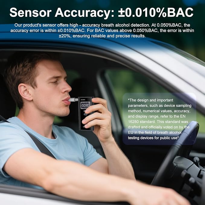 Portable Breath Alcohol Monitor – Personal-Use LCD Breath Checker with 10 Mouthpieces, Compact Device for Home, Car, Party Safety Awareness