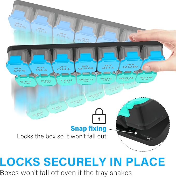Large 7 Day Pill Organizer, XL AM PM Twice a Day Medicine Storage Box, Big 2 Week Pill Holder for Pills, Vitamins & Supplements, Travel Pill Case for Medication（Blue+Cyan）