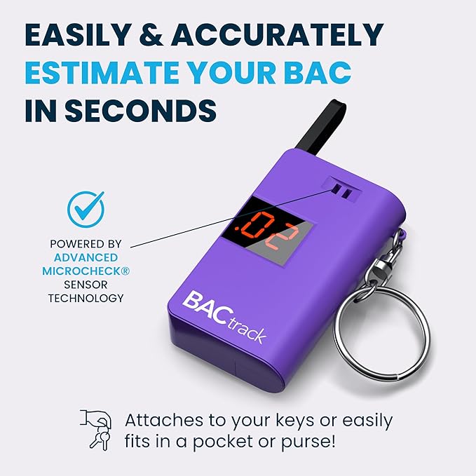 BACtrack Keychain Breathalyzer - Purple (2 Pack) | Ultra-Portable Pocket Keyring Alcohol Tester for Personal Use