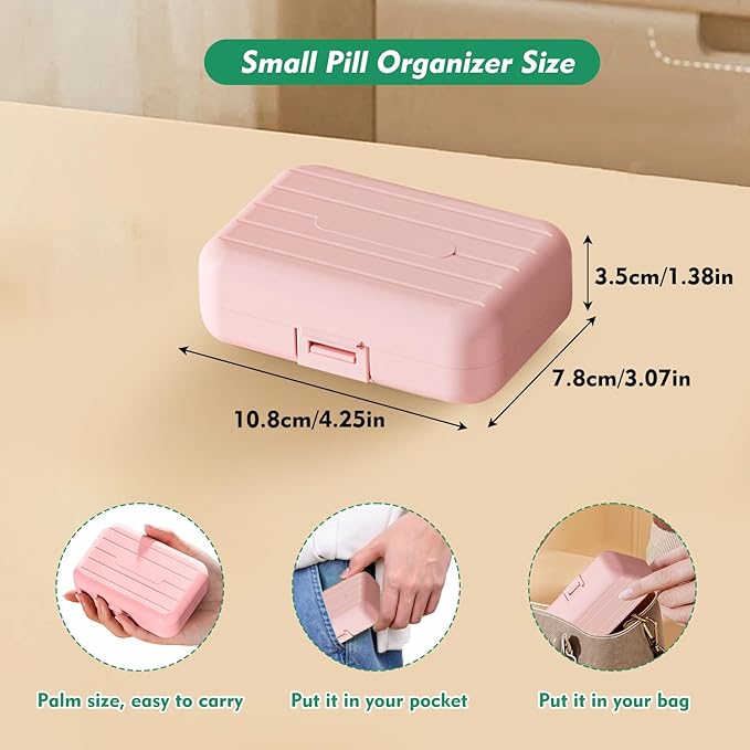 7 Day Pill Organizer with Snap-Lock Leakproof Design - Portable Travel Pill Case for Pills, Vitamins, Supplements, BPA-Free Mini Medicine Box for Work, Outdoor, Traveling (Pink)