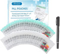 Serfeymi 48 Pcs Pill Pouch Bags for Travel Reusable Plastic Bags 3x3 Inch 12 mil (Double Sided) Translucent Zippered Pill Pouches for Medicine with Slide Lock & Writable Label, 1 Pc Marker-Green+White