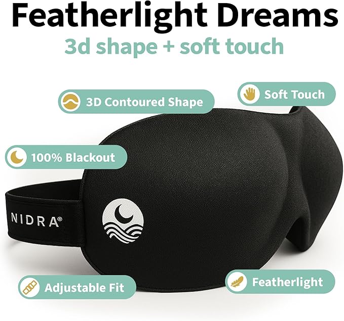 Nidra Contoured Sleep Mask for Side Sleepers – Zero Pressure Fit, Light Blocking Eye Shade for Sleeping & Travel – Blue, Small Size