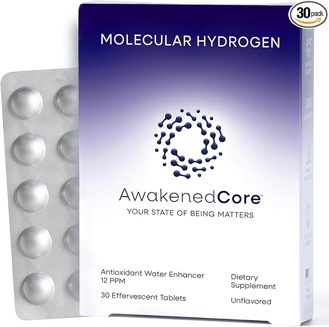 Hydrogen Water Tablets - Molecular H2 Magnesium 12 PPM Supplement Tabs for Drinking Water - Supports Energy, Recovery & Cognitive Function for Antioxidant Cellular Health (30 Count, Unflavored)
