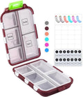 M MUchengbao Travel Pill Organizer Pocket Pharmacy ，with 3 Types of Labels 10 Compartments Small Fold Pill Box BPA-Free Daily Travel Pill Case Medicine Organizer for Store (Red)