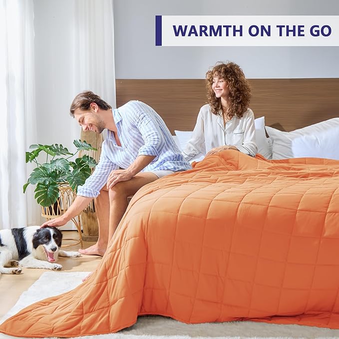 yescool Weighted Blanket for Adults (25 lbs, 88” x 104”, Orange) Cooling Heavy Blanket for Sleeping Perfect for 240-260 lbs, King Size Breathable Blanket with Premium Glass Bead