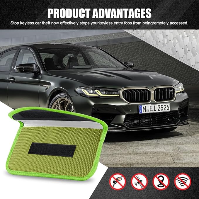 2PCS Faraday Bags for Car Key and Cell Phone, Signal Blocking Bag, Faraday Key Fob Protector, Universal Cell Phone Privacy Card Protection Car Accessories for Anti-Thefting (Green)