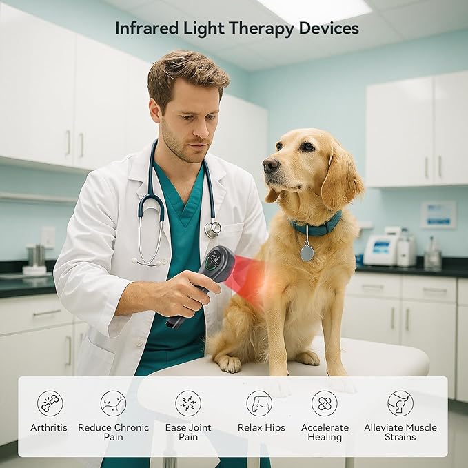 Dog Red Light Therapy Device, 650nm & 808nm Near Infrared Red Light Therapy Wand for Human and Pets, Portable Handheld Red Light Therapy for Joint, Muscle
