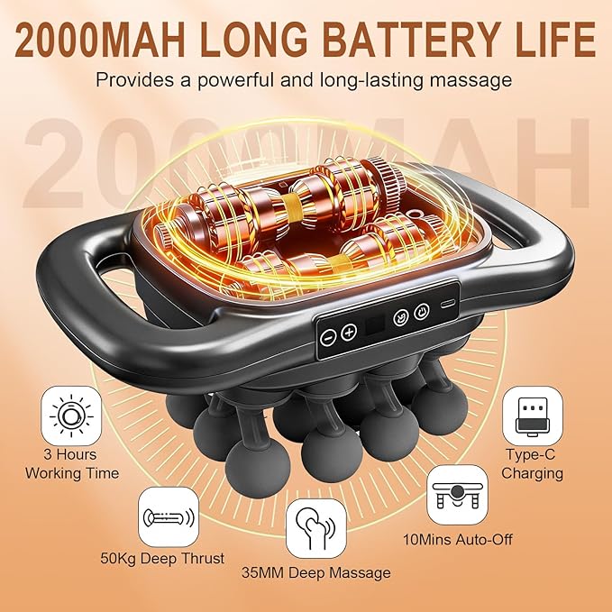 16 Head Massage Gun Deep Tissue, Percussion Muscle Massager with 9 Modes & Levels, Red Light Therapy, Portable Massage Gun Set Quiet Back Massager for Shoulder Legs Waist Body Pain Relief (Gray)