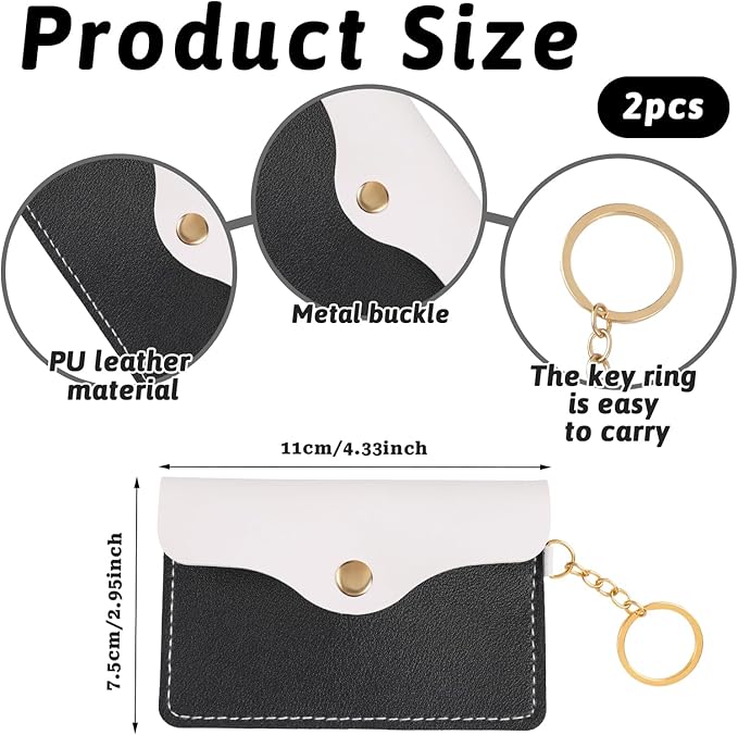 2 Pack Contraceptive Medicine Holder Birth Control Pill Case Sleeve Packet PU Leather Wallet Pill Holder, Birth Control Case with Snap Closure and Keyring, 4.33 x 2.87 Inch, Black/Pink