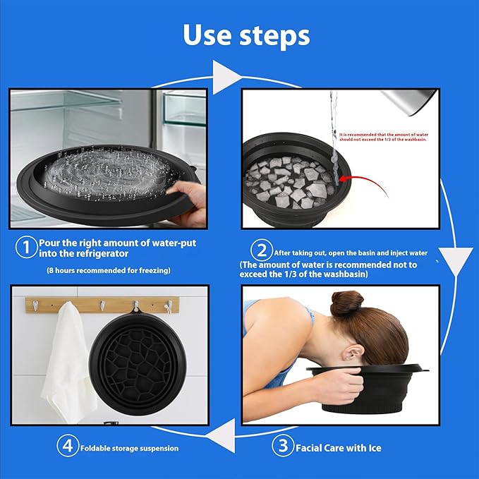 2pcs Face Bowl for Ice with Built-in Ice Tray, Facial Cold Plunge Face Ice Bath Bowls, Collapsible Portable Reusable Silicone Cold Plunge Basin for Skin Tightening, Acne Relief , Black