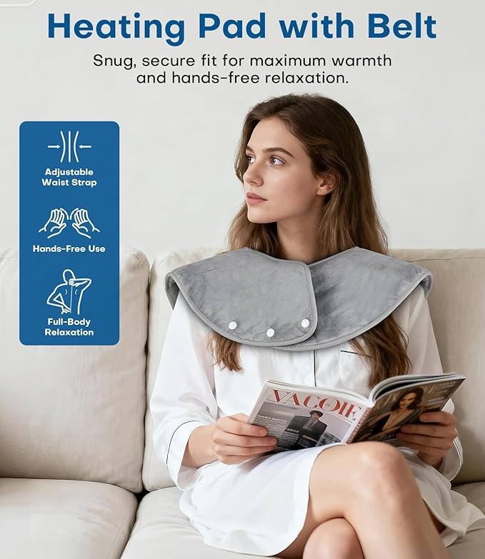 Heating Pad for Back Pain Relief, 22”x 37” Large Electric Heat Pad for Neck, Shoulders & Back, 6 Heat Settings & 4 Auto Shut-Off Timers, ETL Certified, Gifts for Women Men Mom Dad (Gray)