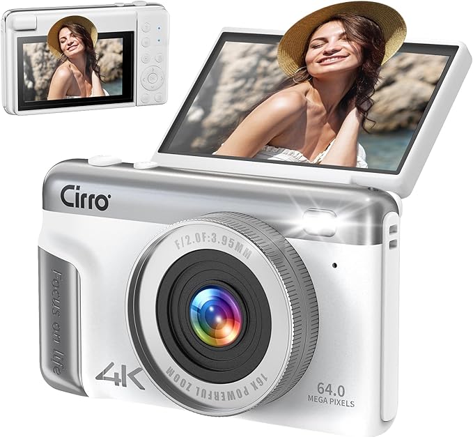 Native 4K Digital Camera Real 21MP CMOS 64MP Images| 3" Flip Screen Vlogging Camera with Built-in Microphone | 16 Retro Filters | Macro & Wide-Angle Lens Support | 32GB&OTG Included