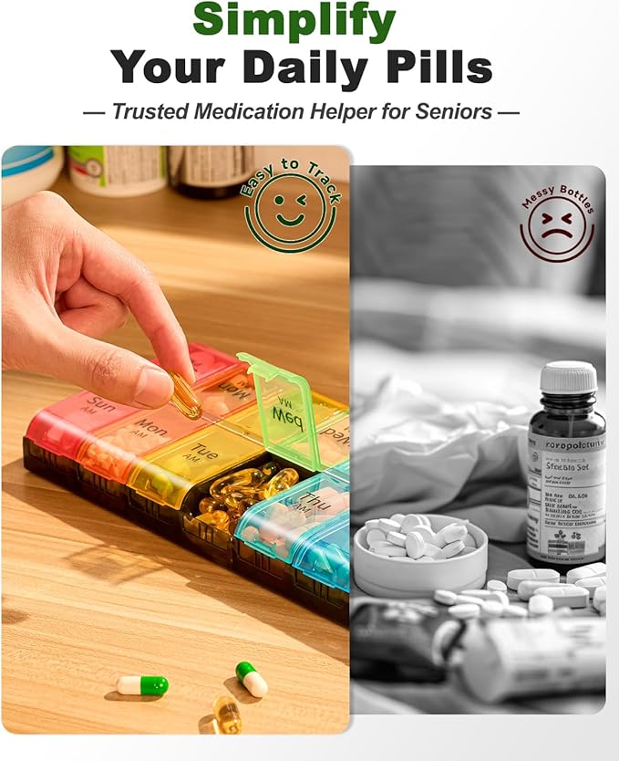 Extra Large Pill Organizer 2 Times a Day, Weekly XL AM PM Pill Case, 7 Day Pill Box Twice a Day, Oversized Daily Medicine Organizer for Vitamins, Big Pill Container, Medication Dispenser (Rainbow)