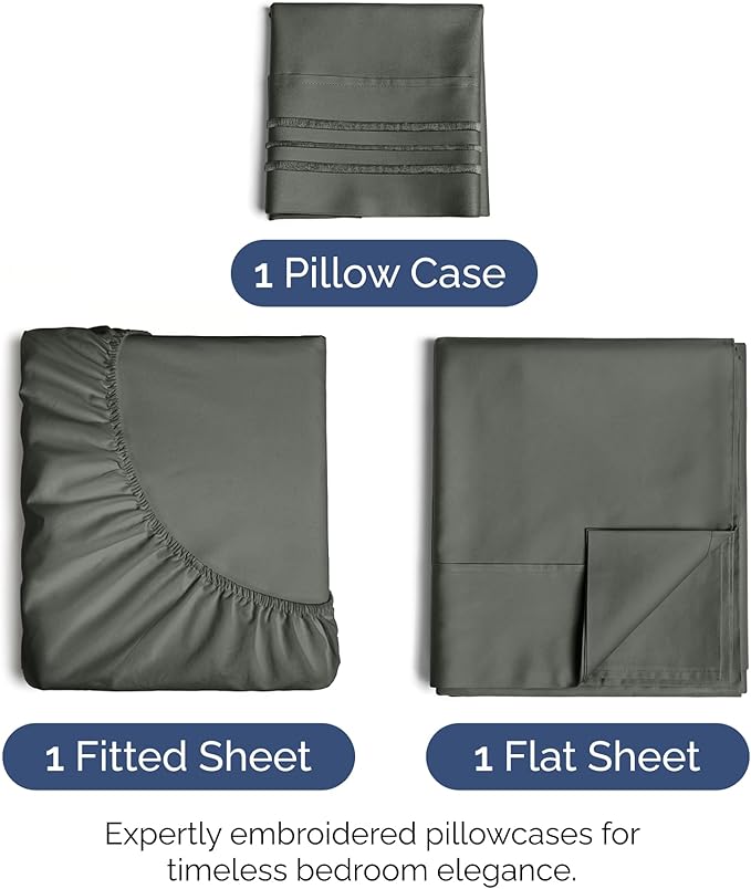 Twin XL Size 3 Piece Sheet Set - Extra Soft, Breathable & Cooling Sheets - Hotel Luxury Bed Sheets for Women & Men - Deep Pockets, Easy-Fit & Wrinkle-Free Sheets - Dark Slate Grey Oeko-Tex Bed Sheets