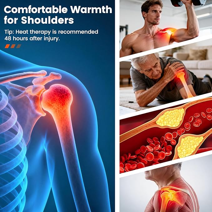 Cordless Red Light Therapy Shoulder Heating Pad, 660nm & 850nm Infrared Light Portable Shoulder Wrap with 3 Modes, 3000mAh Rechargable Shoulder Brace for Athletes Elderly