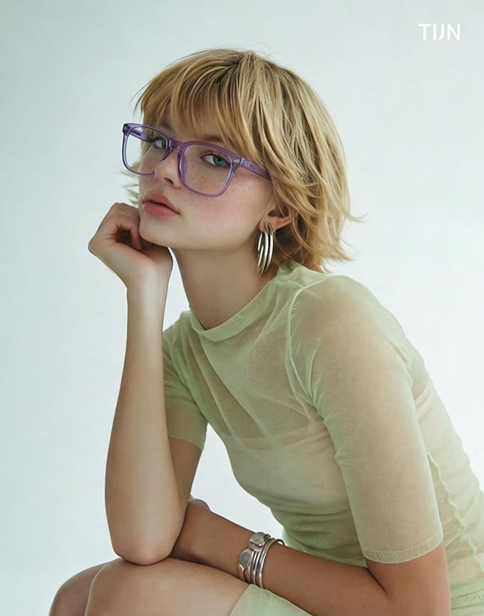 TIJN Blue Light Blocking Glasses for Women Men Clear Frame Square Nerd Eyeglasses Anti Blue Ray Computer Screen Glasses (Purple)