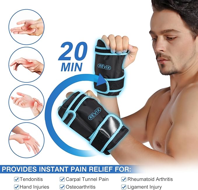 REVIX Wrist Ice Pack for Carpal Tunnel, Reusable Gel Ice Packs for Hand Relaxation, Promoting Flexibility and Mobility by Cold Compression Therapy, Black, 2 Packs