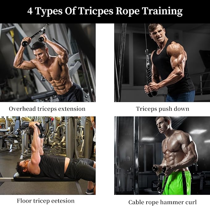 Deluxe Tricep Rope Pull Down Cable, 27 & 36 Inch Rope Length, Easy to Grip & Non-Slip Cable Attachment for Gym Workout Exercise