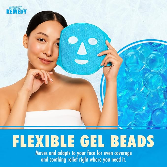 Perfect Remedy Ice Face Mask and Cooling Eye Masks for Puffy Eyes, Versatile Gel Bead Face Ice Pack and Cooling Eye Kit for Overall Facial Tension and Discomfort, Use for Hot or Cold Therapy (Blue)