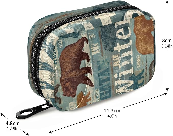 Brown Bear Winter Green Travel Pill Organizer Case Box Container Weekly Portable Vitamin Medicine Holder Storage Bag with Zipper Removable