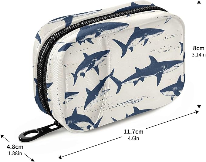 Pattern Sharks Travel Pill Case, Weekly Pill Boxes 7 Days Portable Pill Organizer Supplement Holder