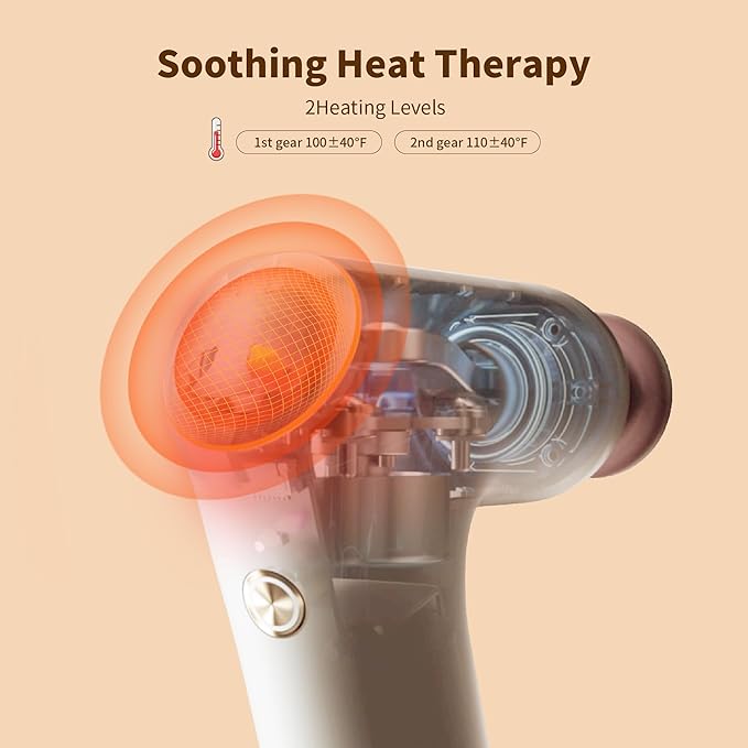 Breo Lucky 7 Massage Gun with Heat, Deep Tissue Muscle Massager, Stimulator, Body Relaxation, Low Noise for Recovery, Sports