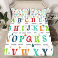 ABC Alphabet Fitted Sheet Queen Size, Learning Educational Bedding Set Cute Cartoon Funny Positive Words Bed Sheet Set for Kids Toddler Educational Bed Cover 3Pcs (No TOP Sheet)