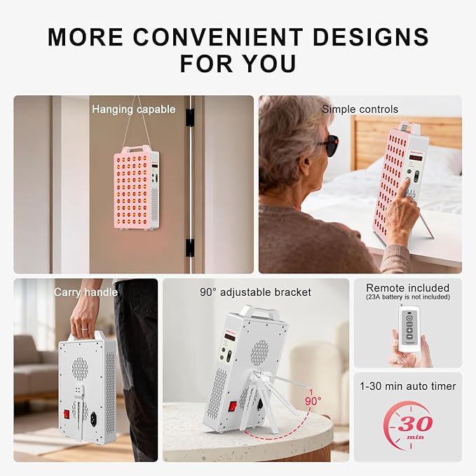 Red Light Therapy, 630/660/810/830/850nm 5 Wavelengths Red Near Infrared Light Device with 60 Dual Chip Clinical Grade LEDs, Remote Control, Timer for Face, Body, Pain Relief, BO-300 (White)