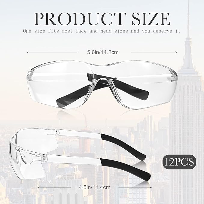 Queekay 12 Pack Safety Glasses Bulk Impact UV Scratch Glasses Protective Eyewear for Men Women Adolescents Eye Protection for Work Lab Construction Science (Clear)