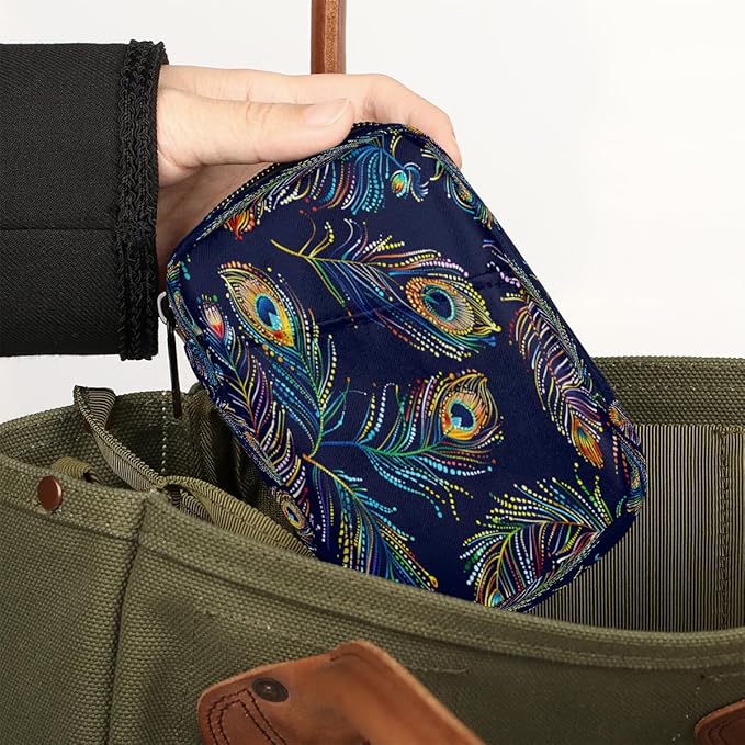 Color Peacock Feather Travel Pill Organizer Box Weekly Portable Pill Case Daily Pills 7 Day Small Birth Control Pills Container Removable Compartments for Medicine Vitamins Fish Oil